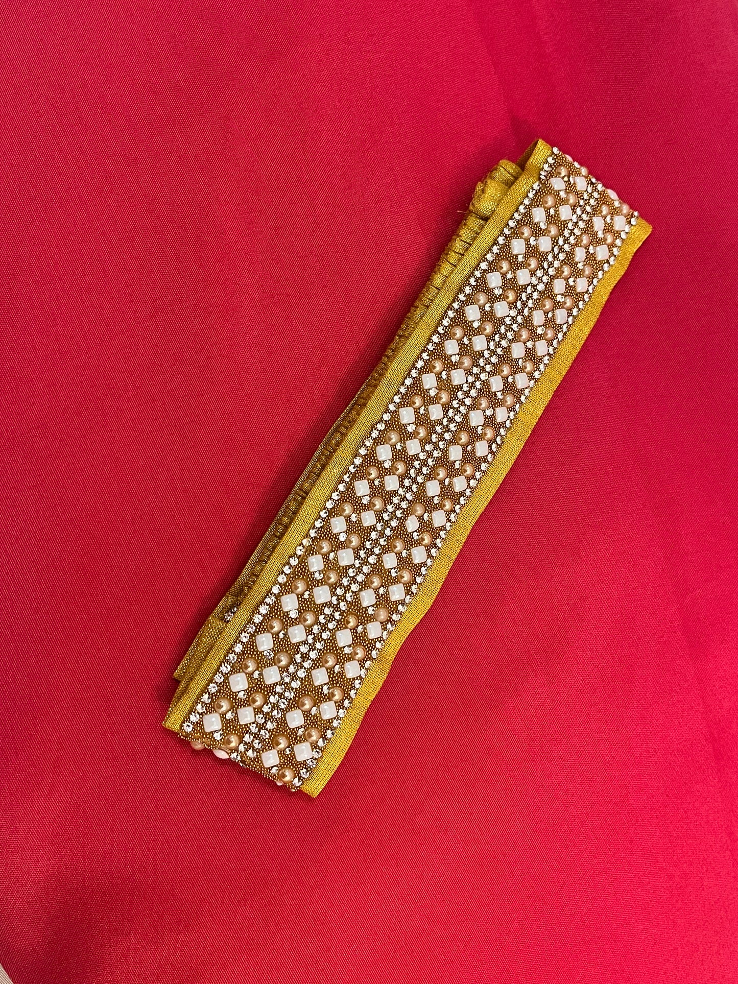 Fabulous Gold Colored Saree Belt With Stones and White Beads