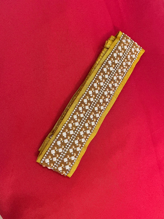 Fabulous Gold Colored Saree Belt With Stones and White Beads