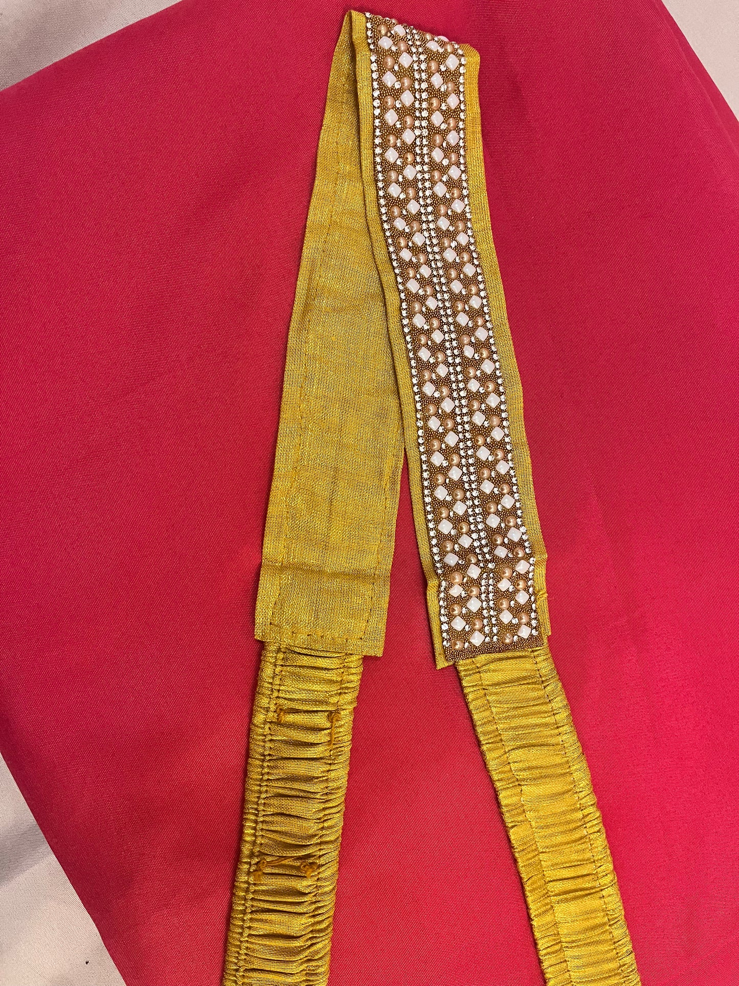 Fabulous Gold Colored Saree Belt With Stones and White Beads