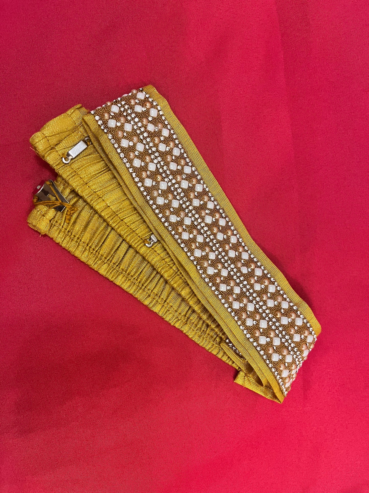 Fabulous Gold Colored Saree Belt With Stones and White Beads