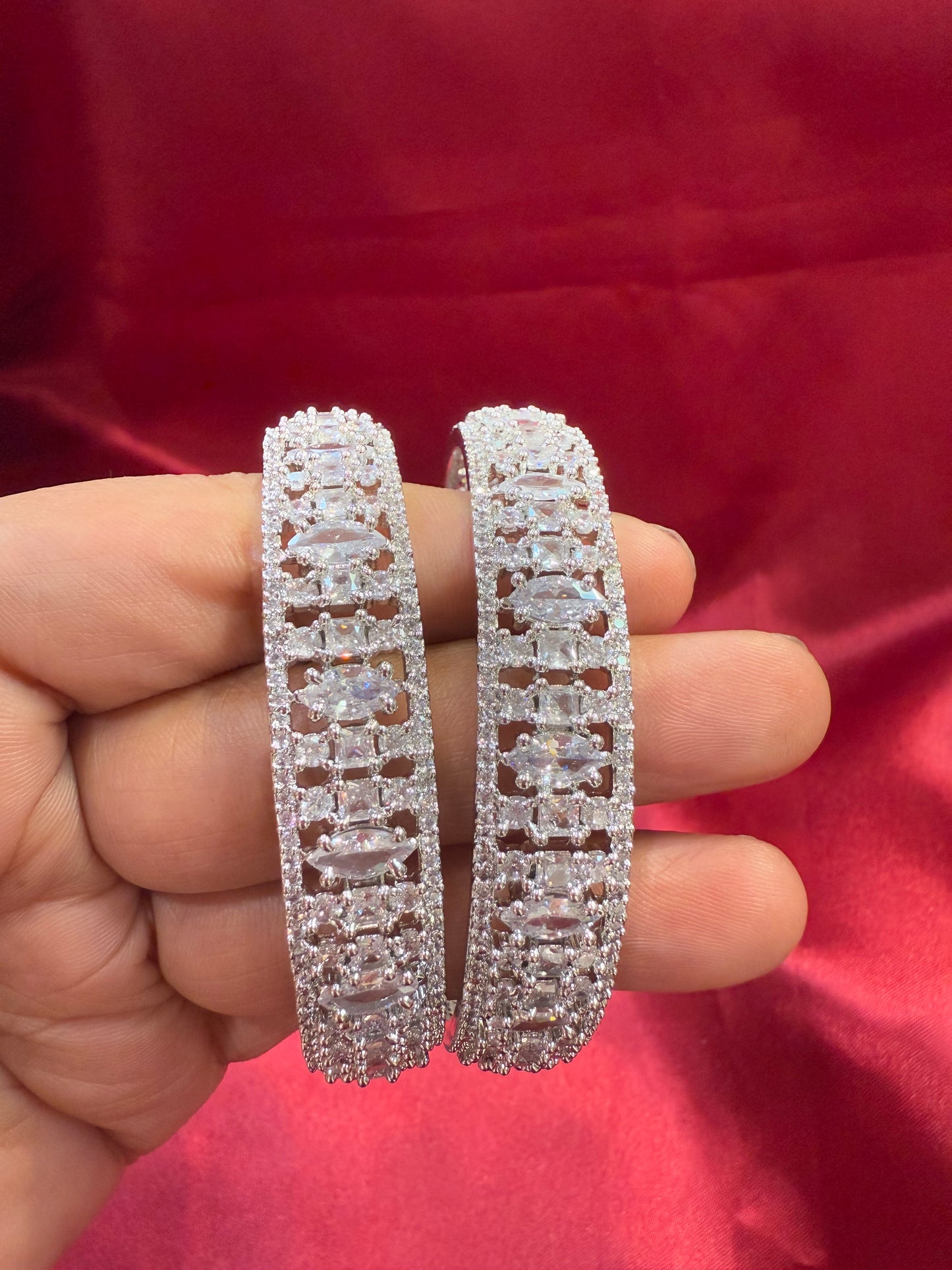 Elegant White Color Design American Diamond Bangle Set