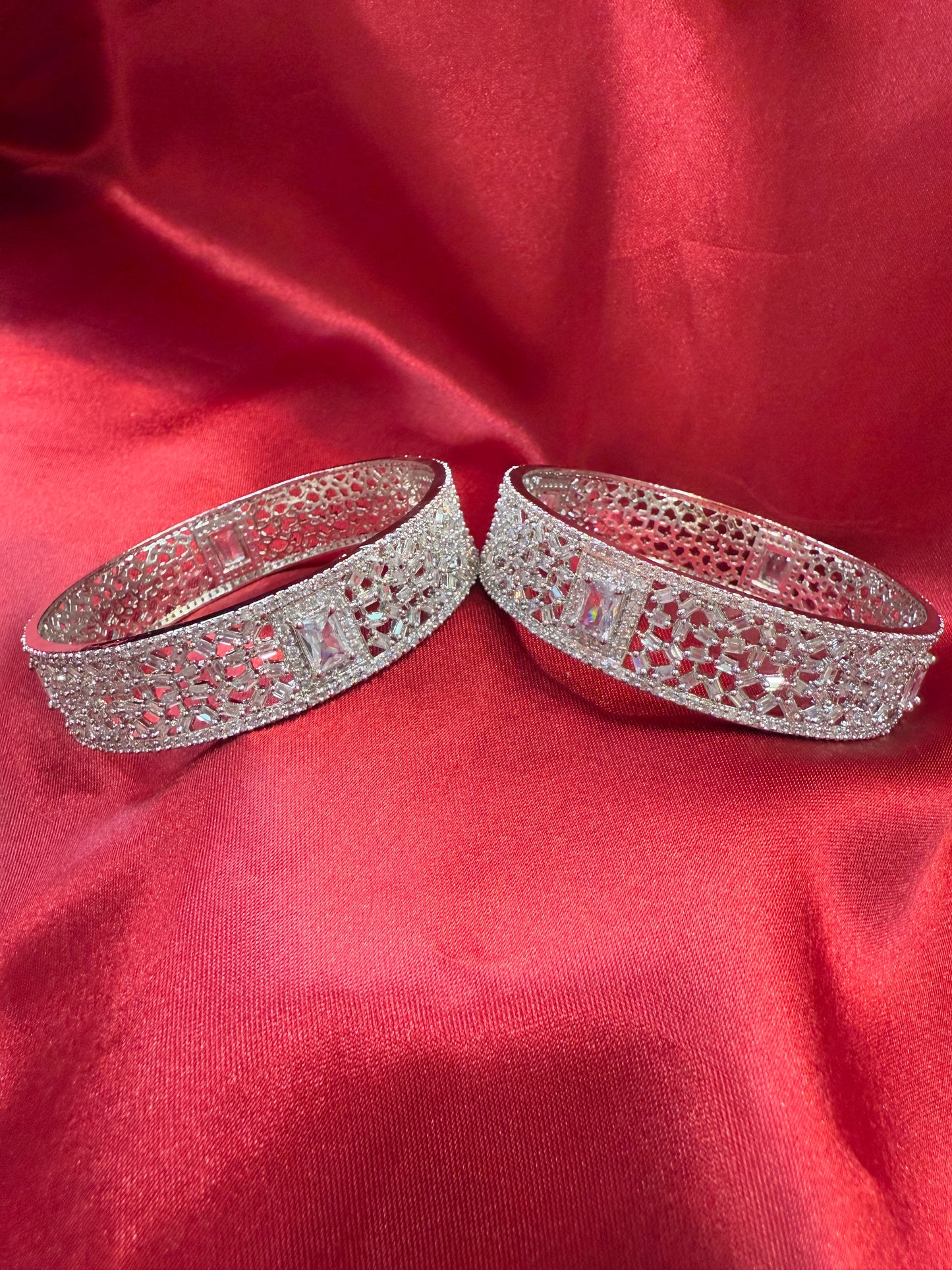 Gorgeous White Color Design American Diamond Bangle Set