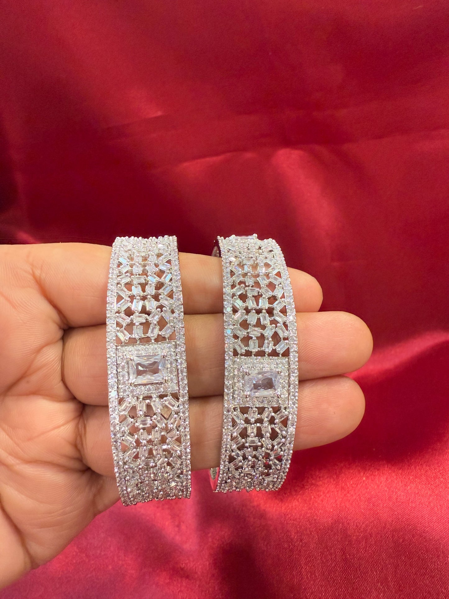 Gorgeous White Color Design American Diamond Bangle Set