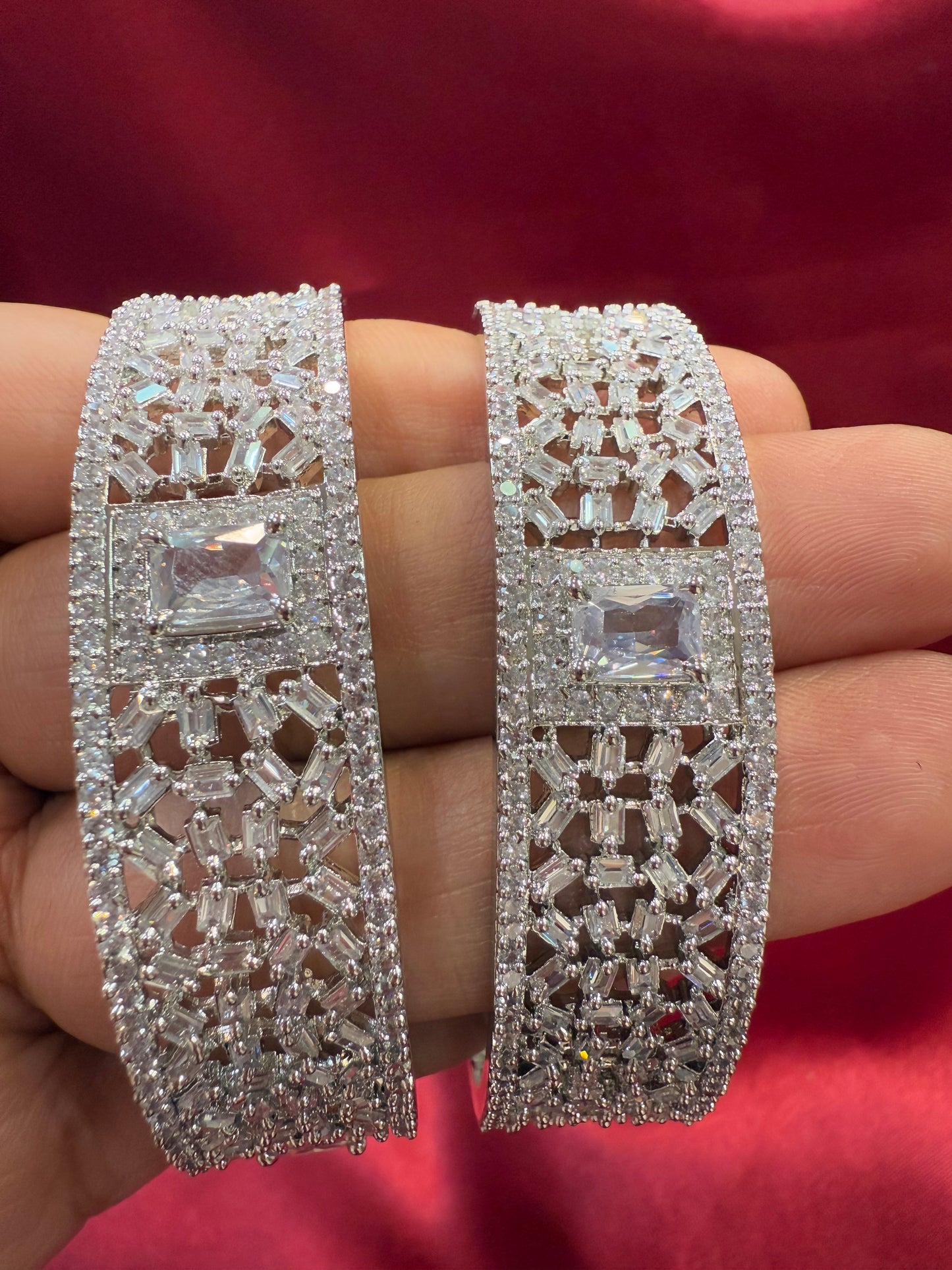 Gorgeous White Color Design American Diamond Bangle Set