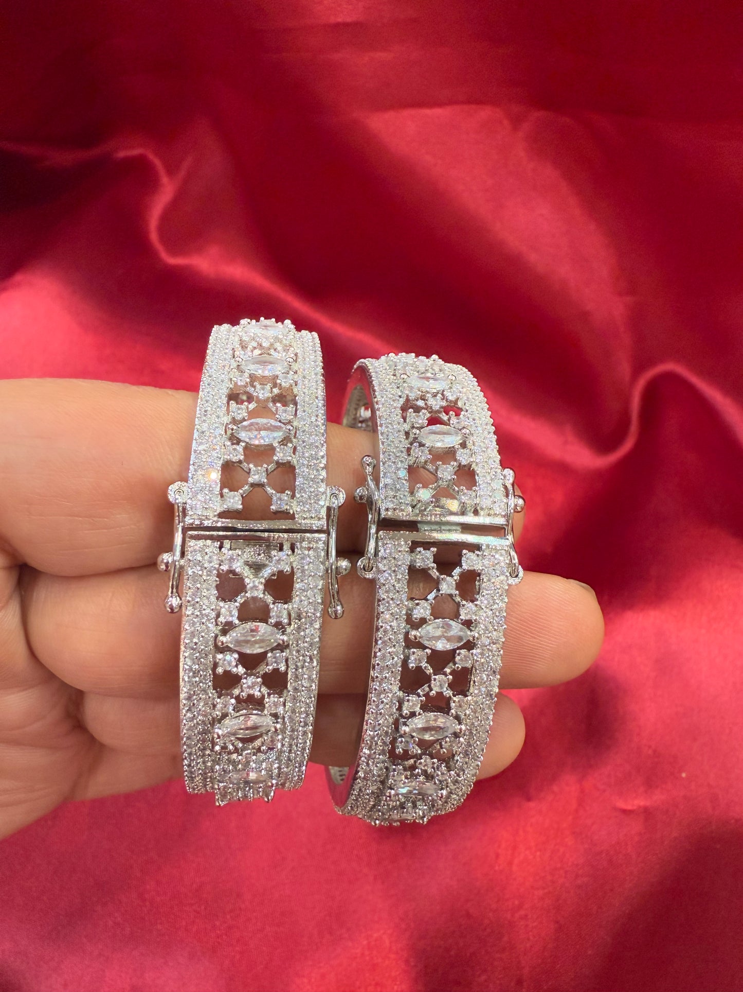 Dazzling White Color Design American Diamond Bangle Set