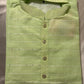 Beautiful Bright Green Color Cotton Men's Kurta With Pajama Pant