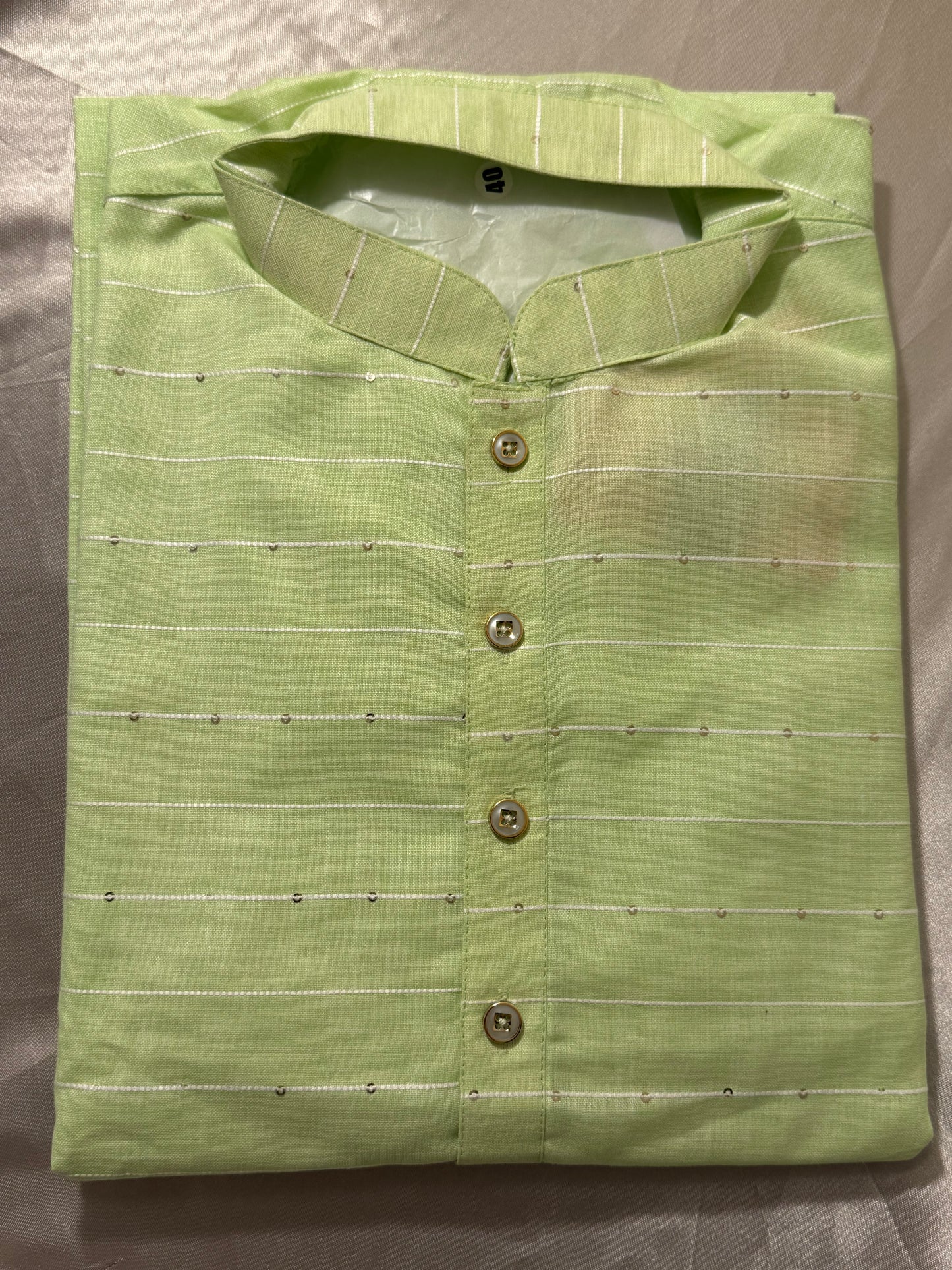 Beautiful Bright Green Color Cotton Men's Kurta With Pajama Pant