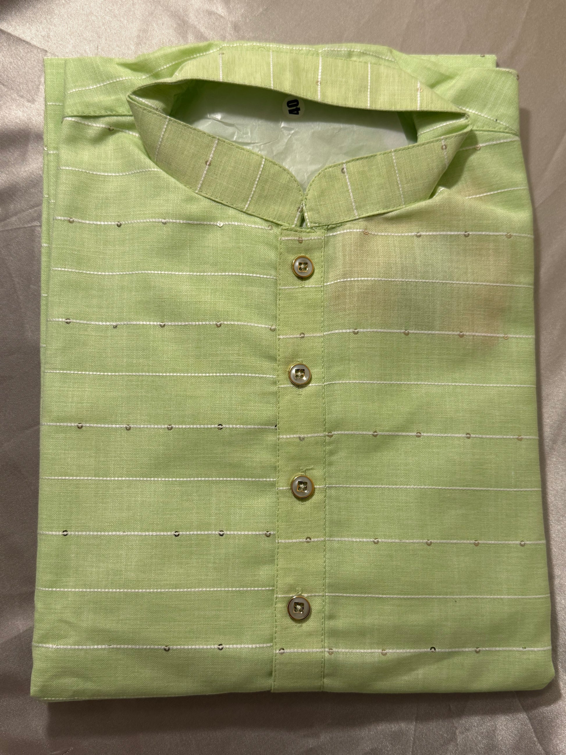 Beautiful Bright Green Color Cotton Men's Kurta With Pajama Pant