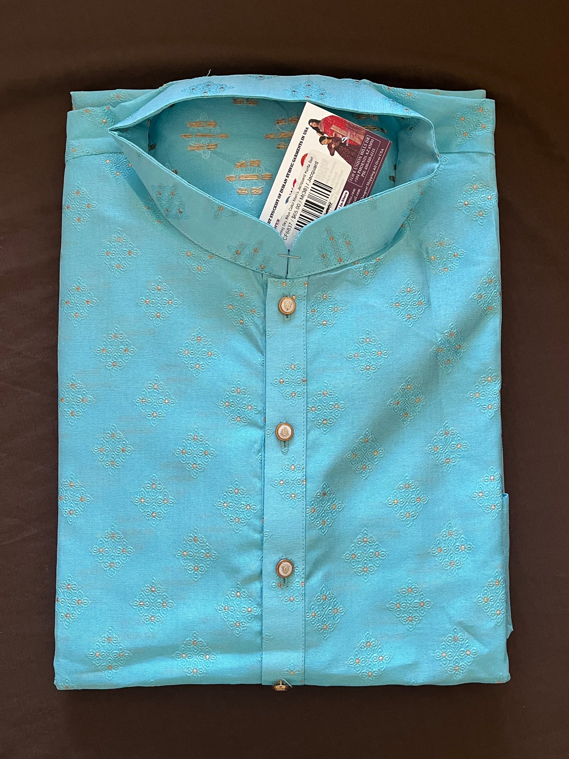 Alluring Sky Blue Color Men's Jacquard Kurta Suit Near Me
