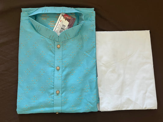 Alluring Sky Blue Color Men's Jacquard Kurta Suit

