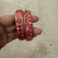 Beautiful Rani Pink Color Checked Design Glass Bangles For Women