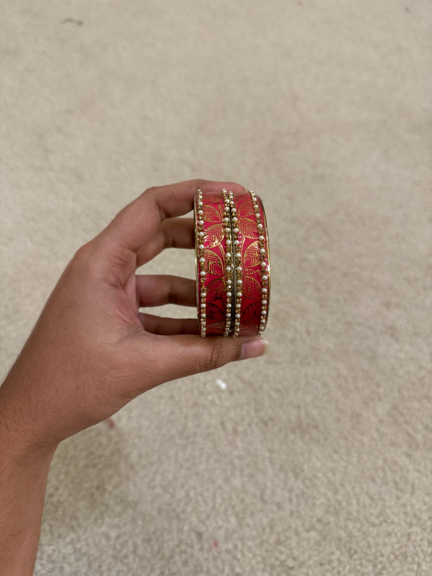 Beautiful Dark Pink Color Checked Design Glass Bangles For Women