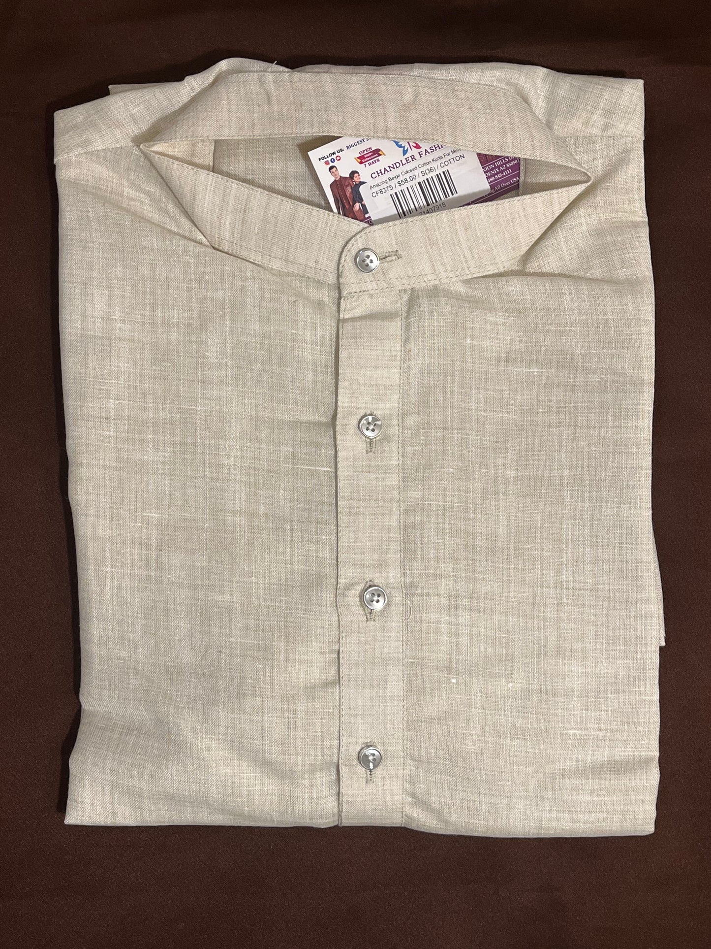 Beige Colored Cotton Kurta Pajama Set In USA