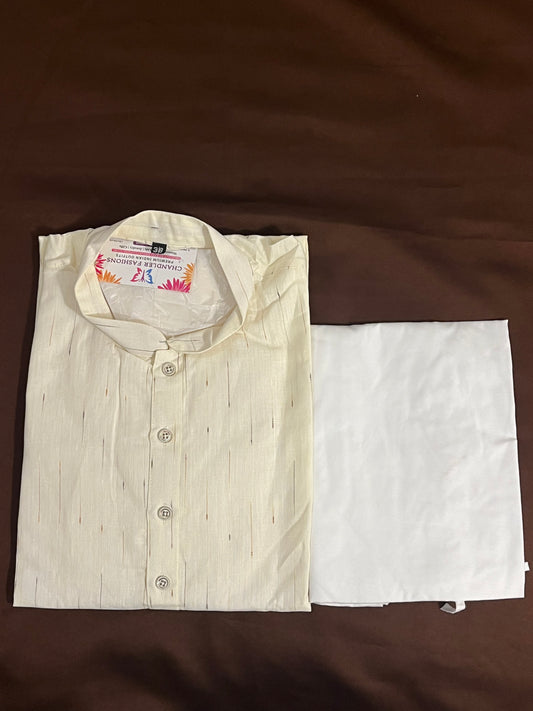 Stunning Cream Color Designer Men's Kurta With Pajama Pant
