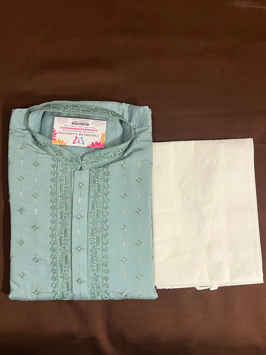 Stunning Teal Green Color Men's Kurta With Pajama Pant