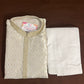 Dazzling Cream Color Full Sleeve Embroidery Work Kurta Pajama Set For Men