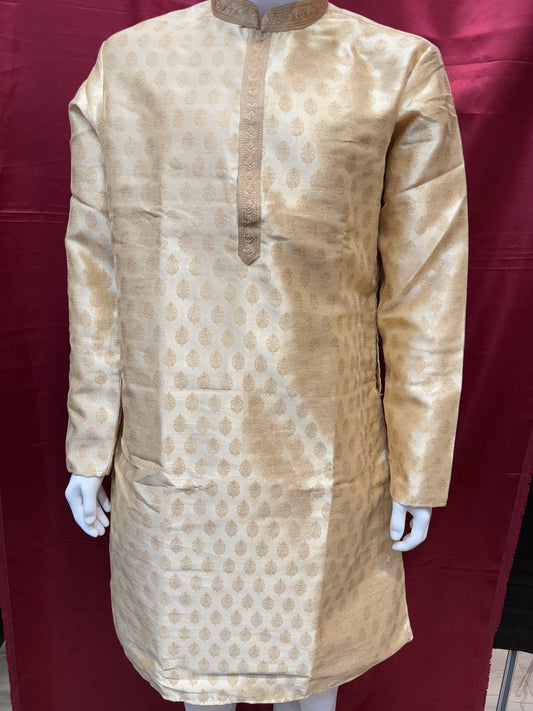 Alluring Gold Color Zari Brocade With Linning Embroidery Work Kurta Pajama Pant For Men