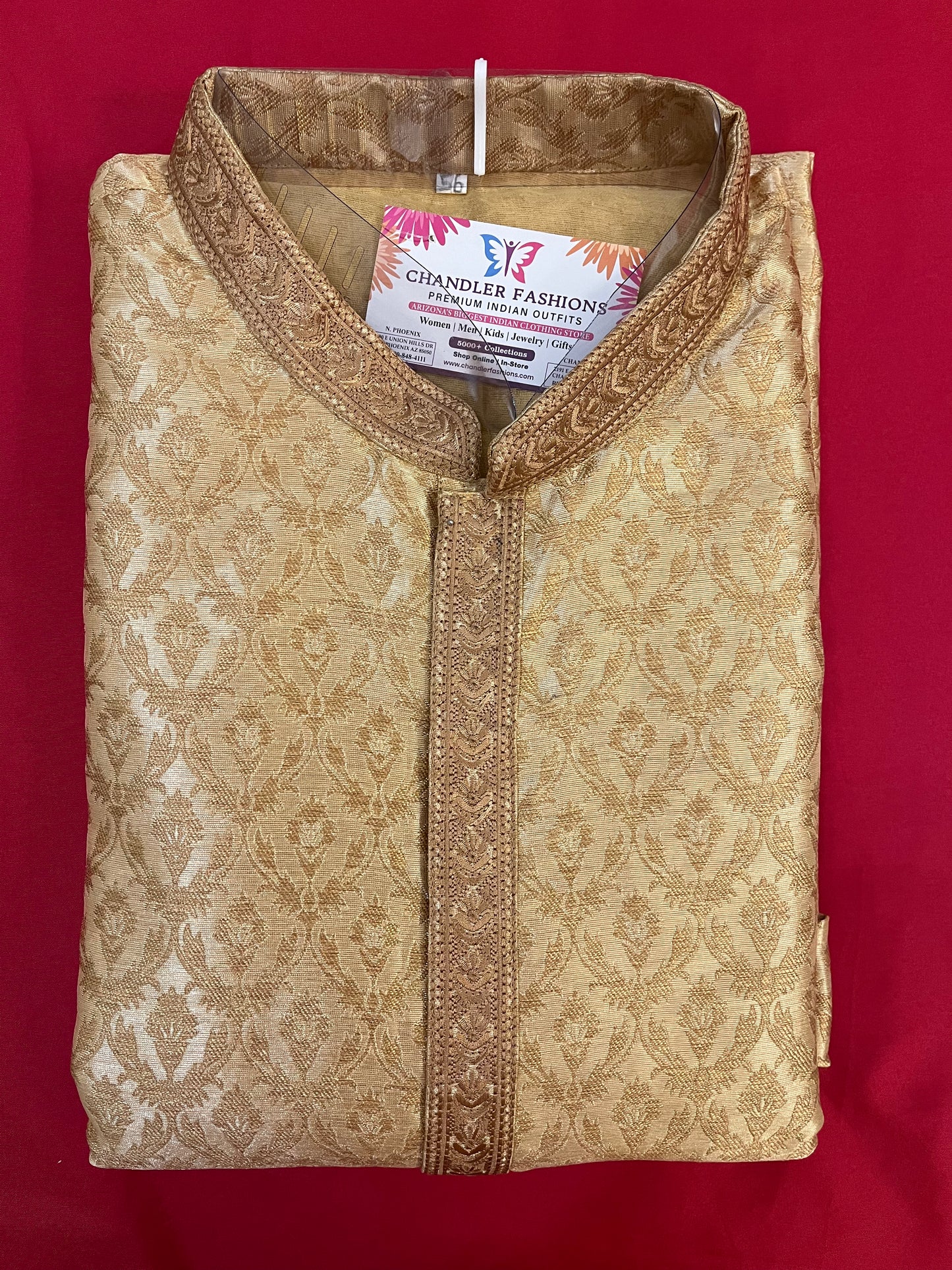 Dark Gold Color Zari Brocade with Linning Embroidery Work Kurta Pajama Pant for Men