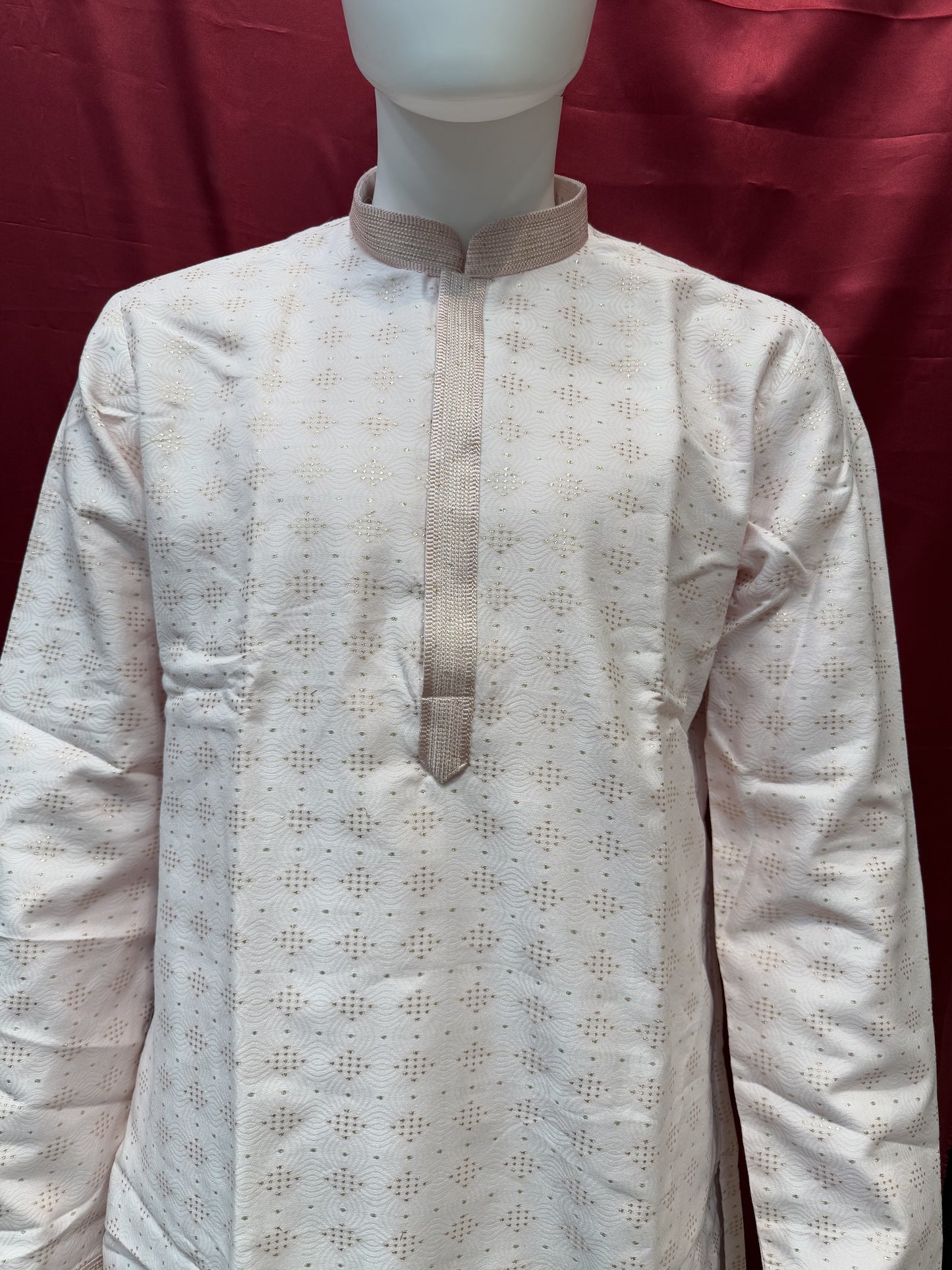 Attractive Light Pink Color Brocade Kurta Suit For Men