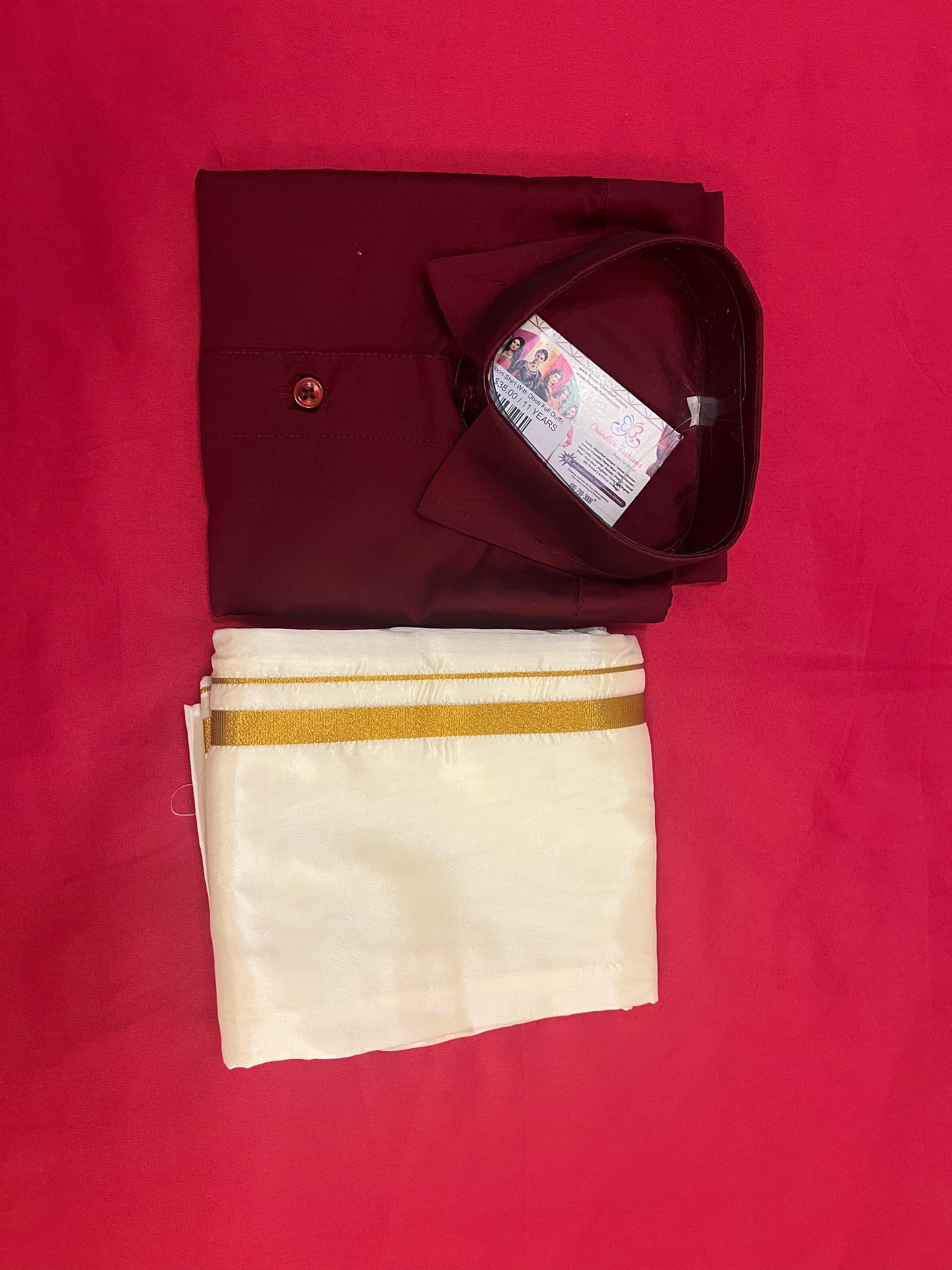 Alluring Maroon Color Shirt With Dhoti Outfit For Kids