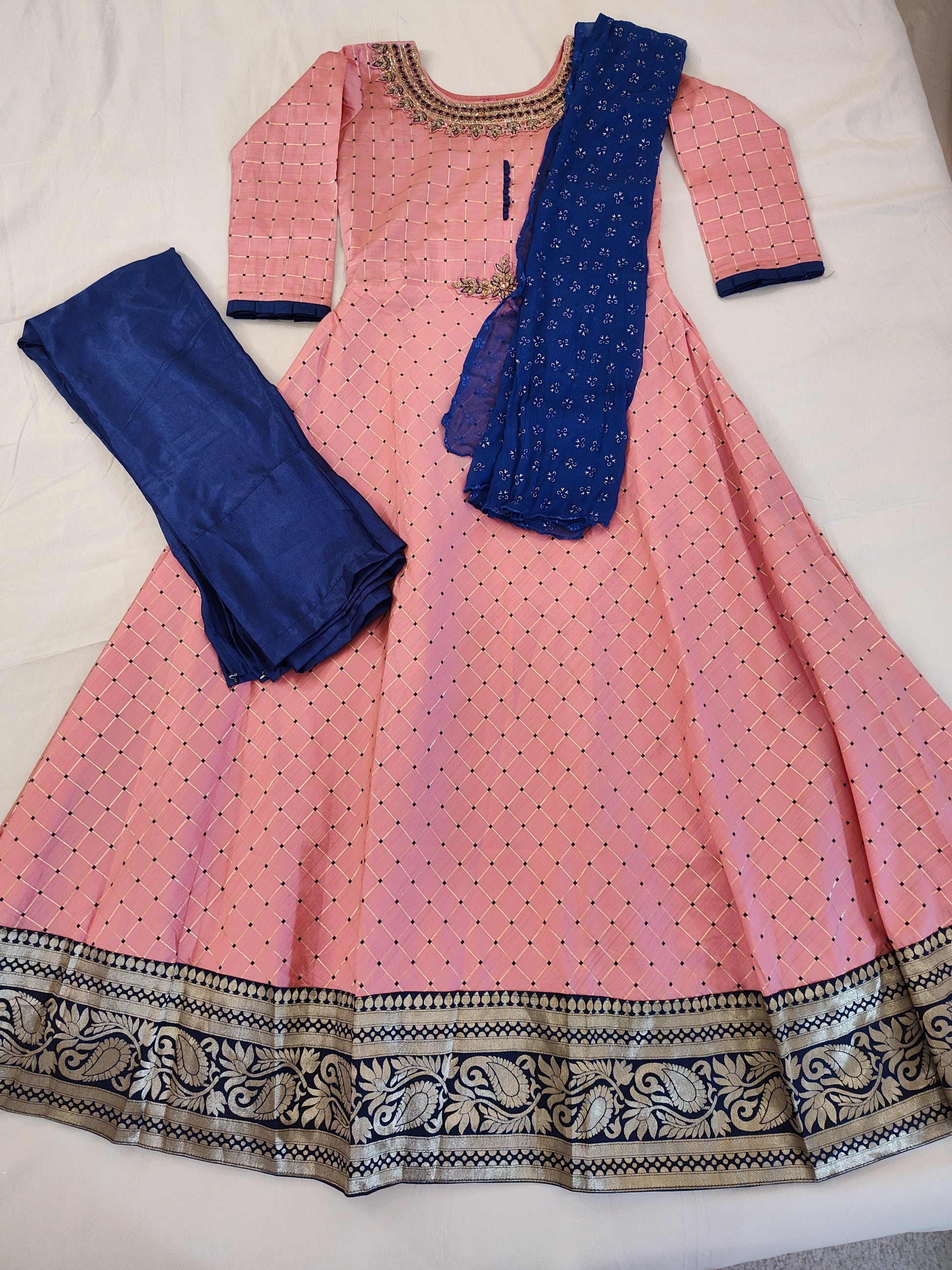 Elegant Pink Suit With Royal Blue Bottom With Dupatta