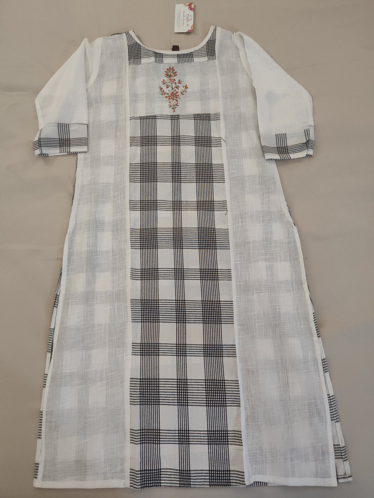 Elegant Black And White Checkered Designer Cotton Kurti For Women