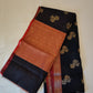 Black Cotton-Silk Saree With Gold Jari And Red Border