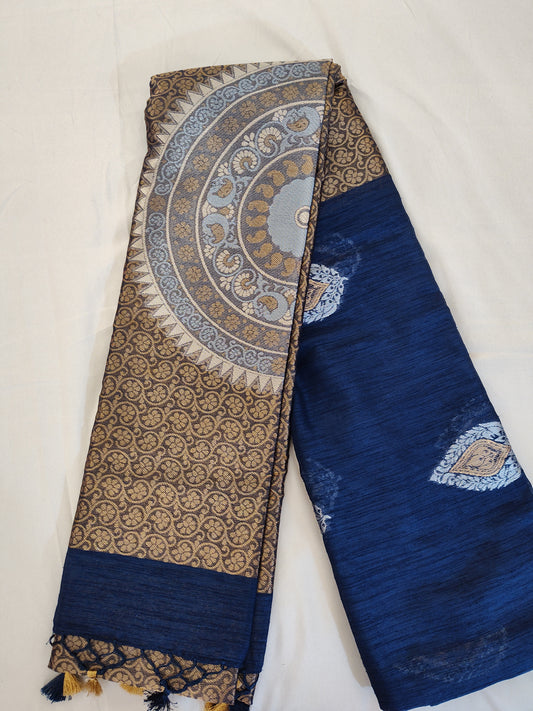 Royal Blue Raw Silk Saree With Intricate Jari Work