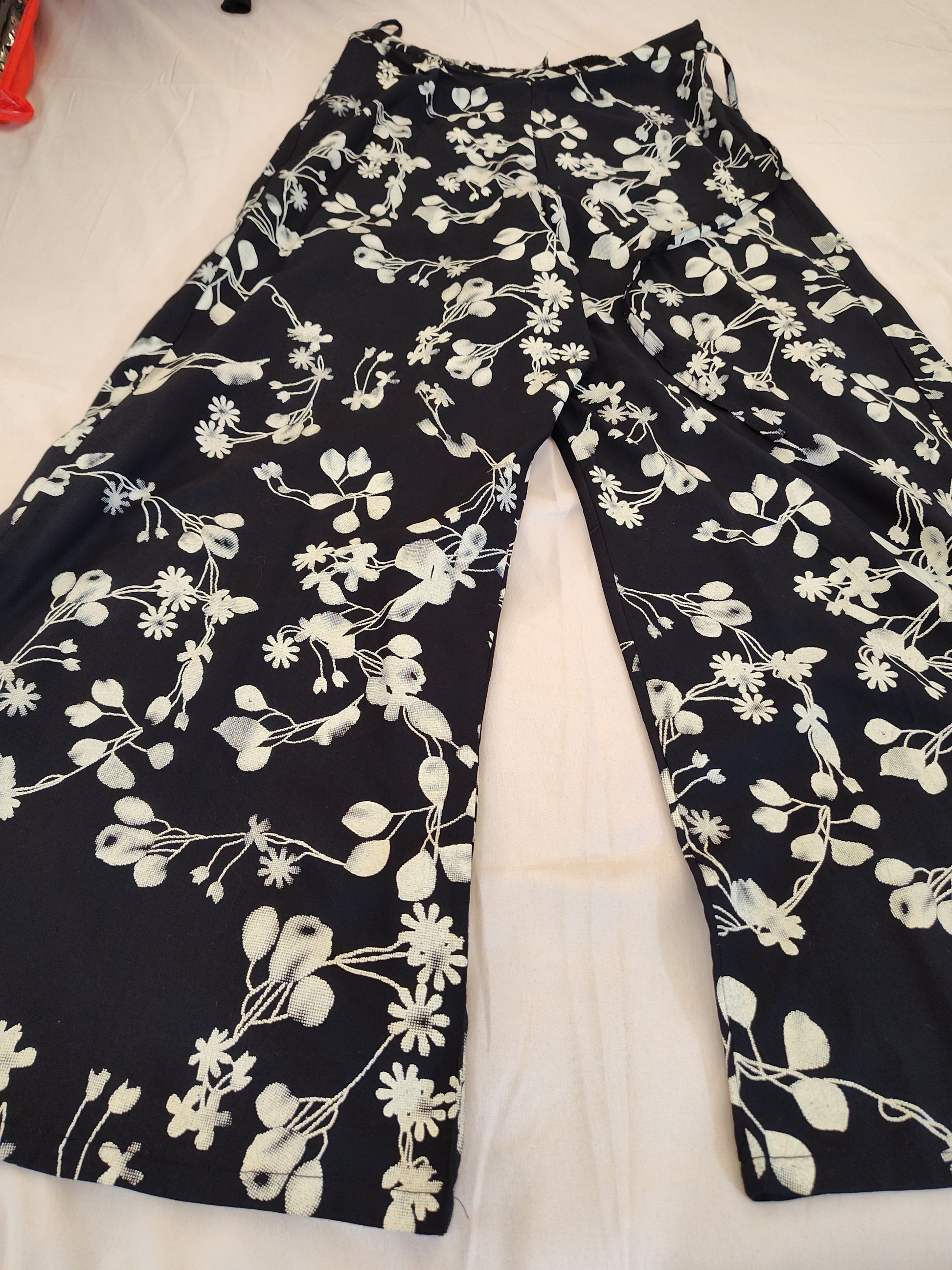 Beautiful Black Palazzo Pants With Beige Floral Design