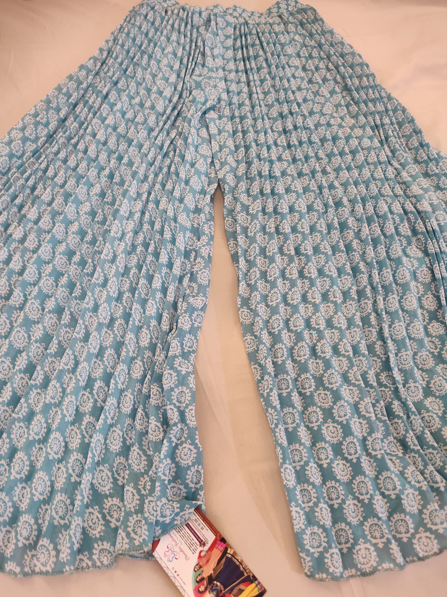 Fabulous Light Blue Palazzo With White Pattern