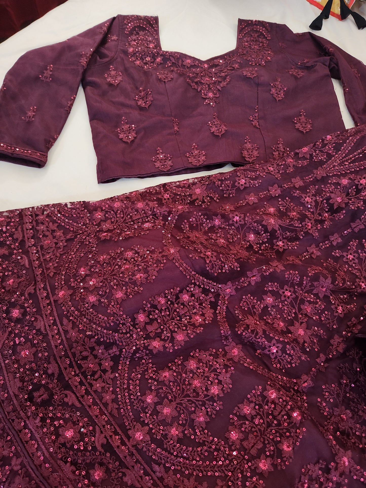 Attractive Wine Red Lehenga Choli Set With Embroidery And Sequins Work Near Me