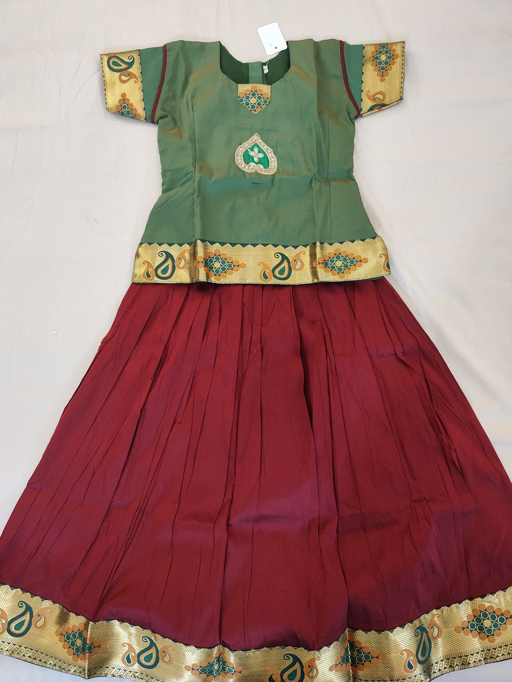 Traditional Maroon Color Designer Silk Langa Set For Kids