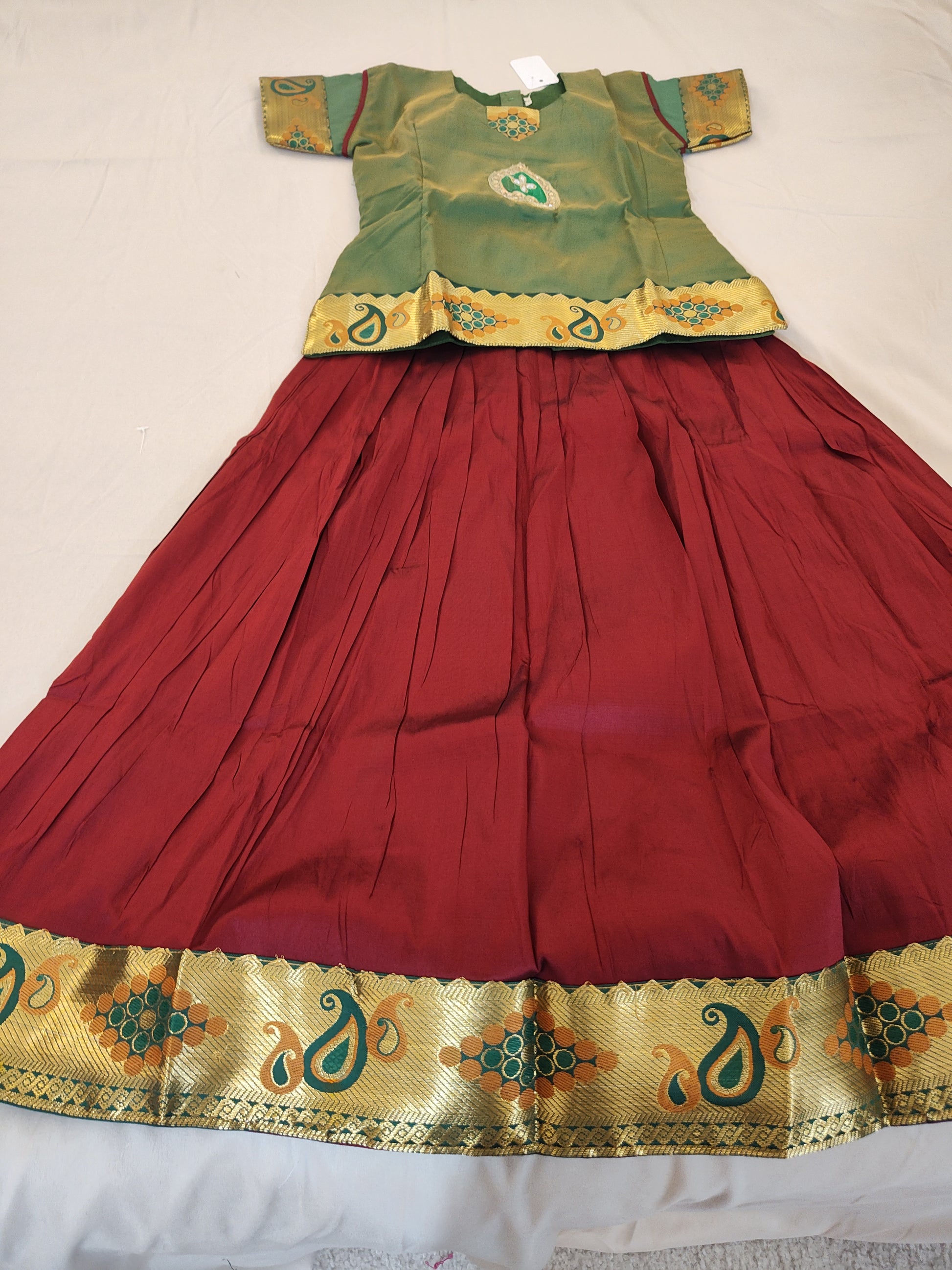 Traditional Maroon Color Designer Silk Langa Set For Kids Near Me