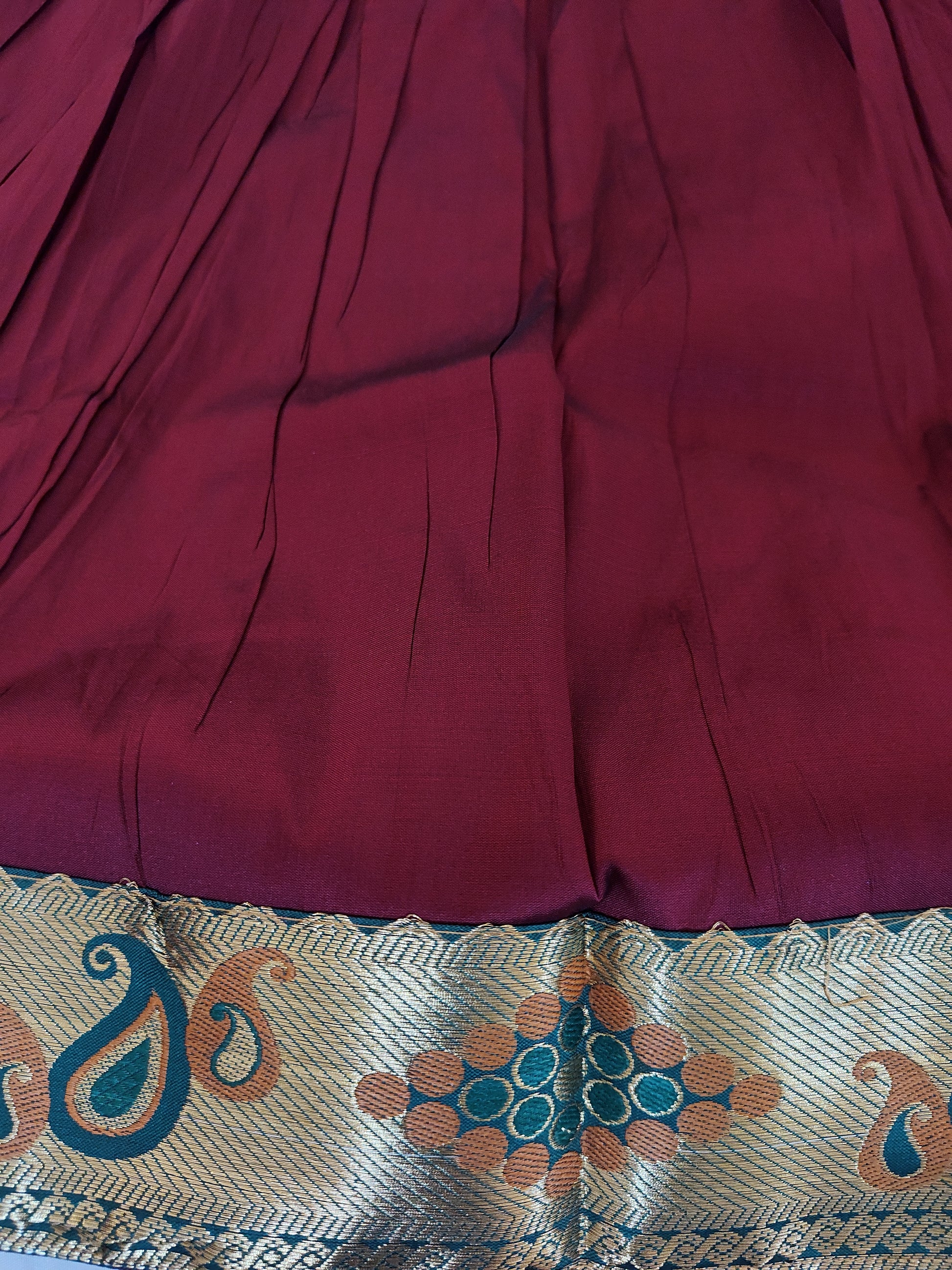 Traditional Maroon Color Designer Silk Langa Set For Kids In Yuma