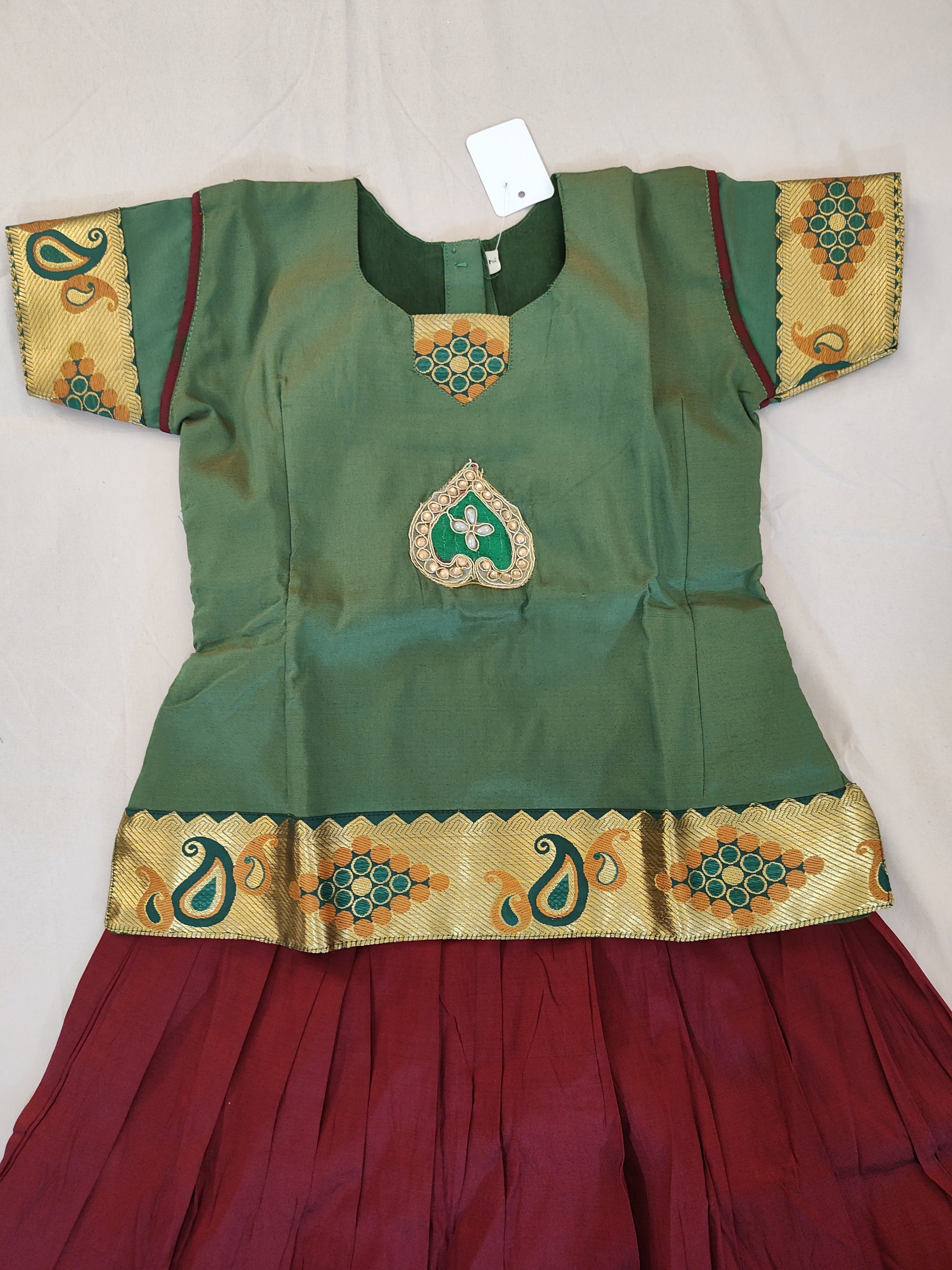 Traditional Maroon Color Designer Silk Langa Set For Kids in USA