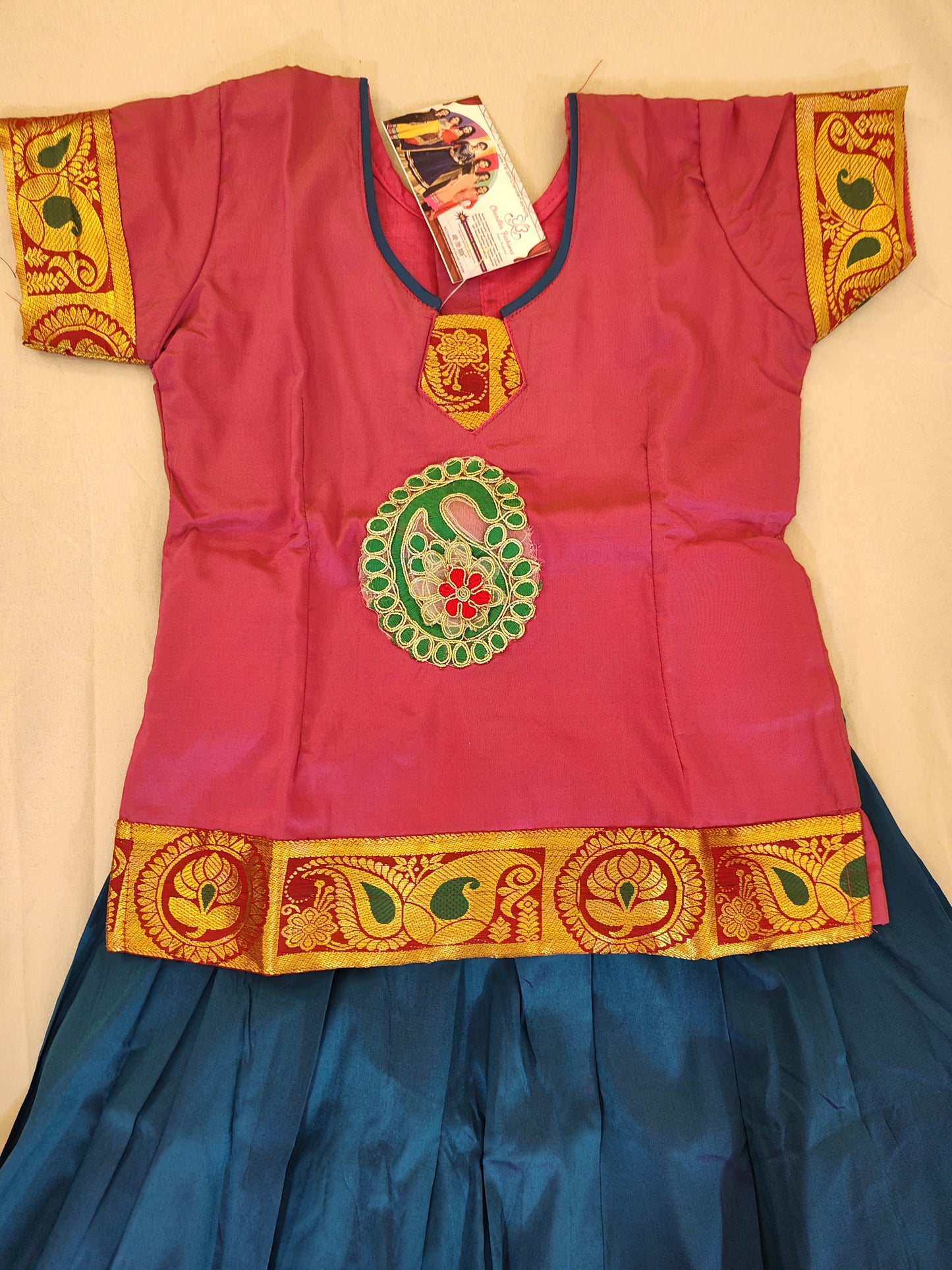 Beautiful Pink Color Embroidery Silk Langa Set For Kids Near Me