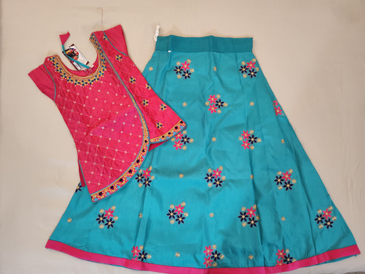 Attractive Pink And Blue Langa Set