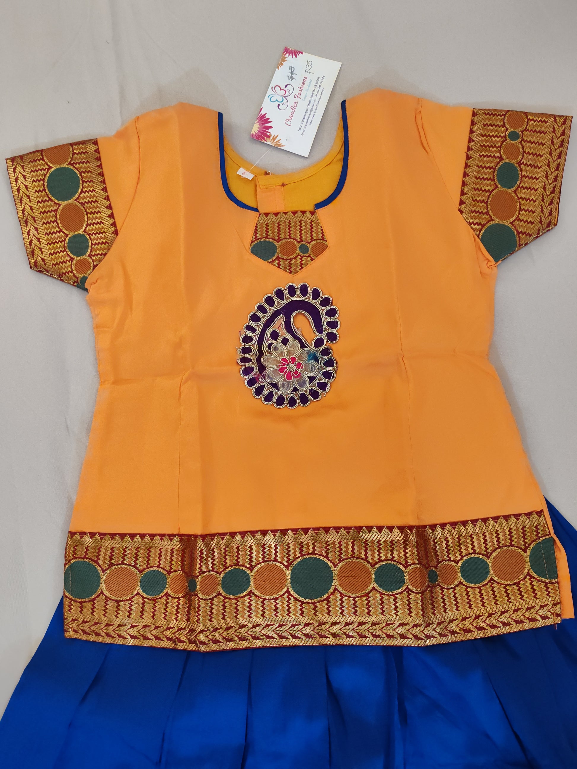 Attractive Blue Color Embroidery Work Silk Langa Set For Kids In USA