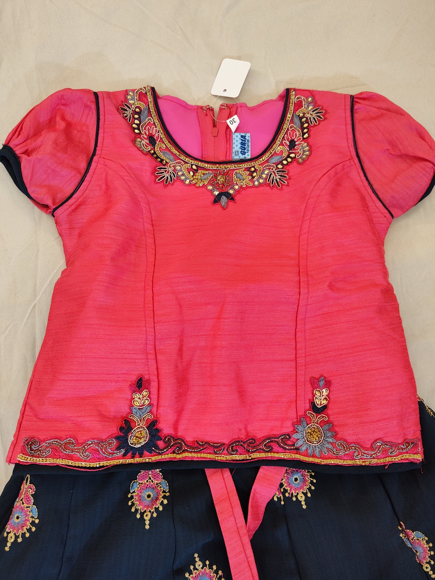 Alluring Pink And Navy Blue Langa Set In USA
