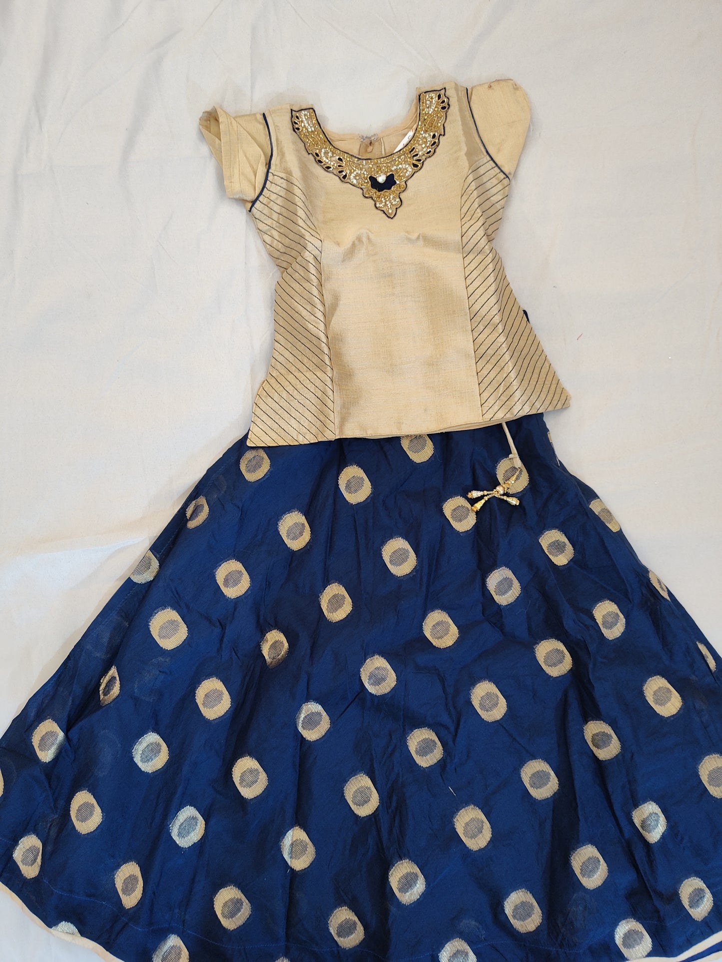 Delightful Gold And Blue Colored Langa Set