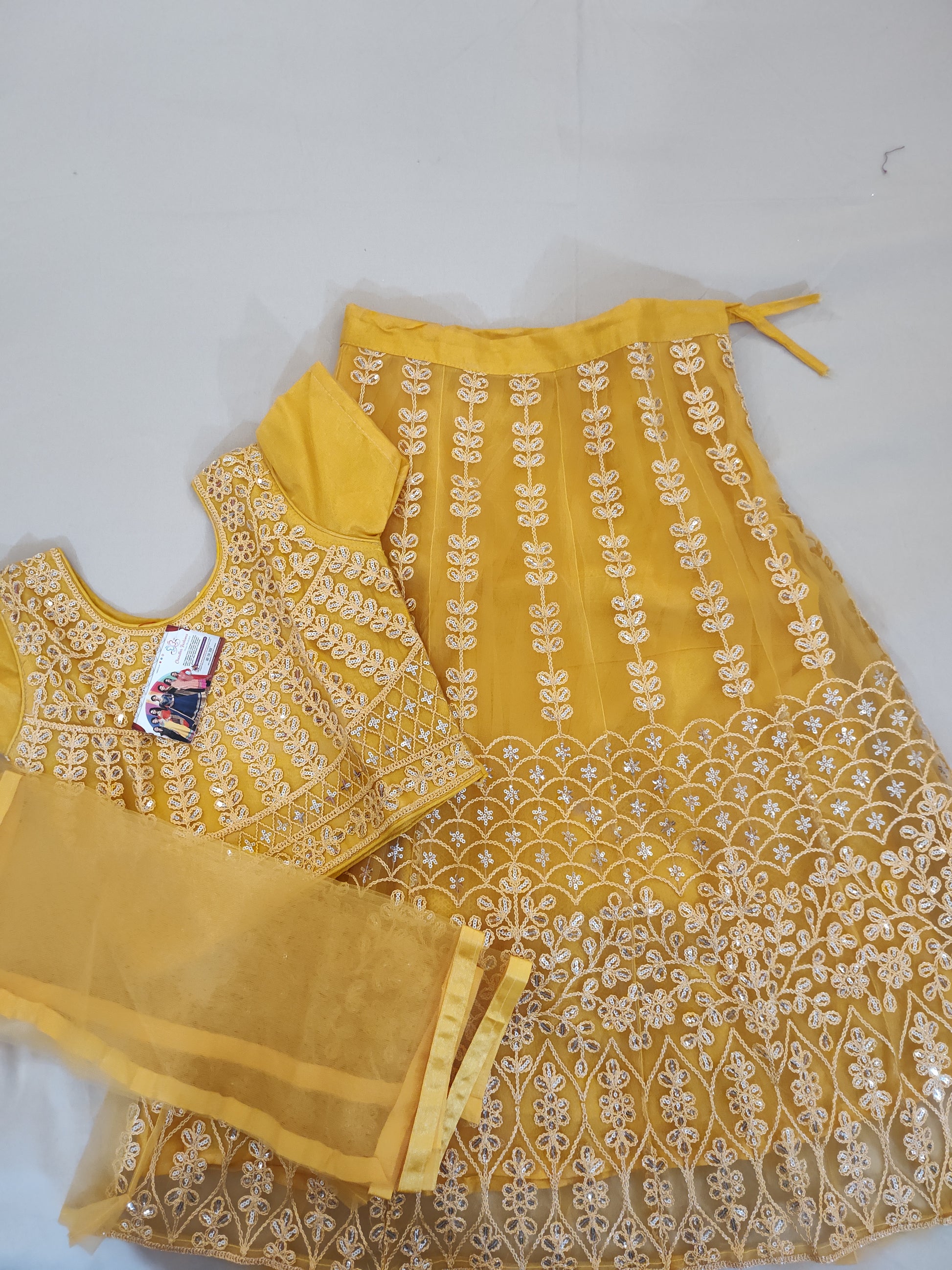 Delightful Honey Yellow Lehenga Set For Kids