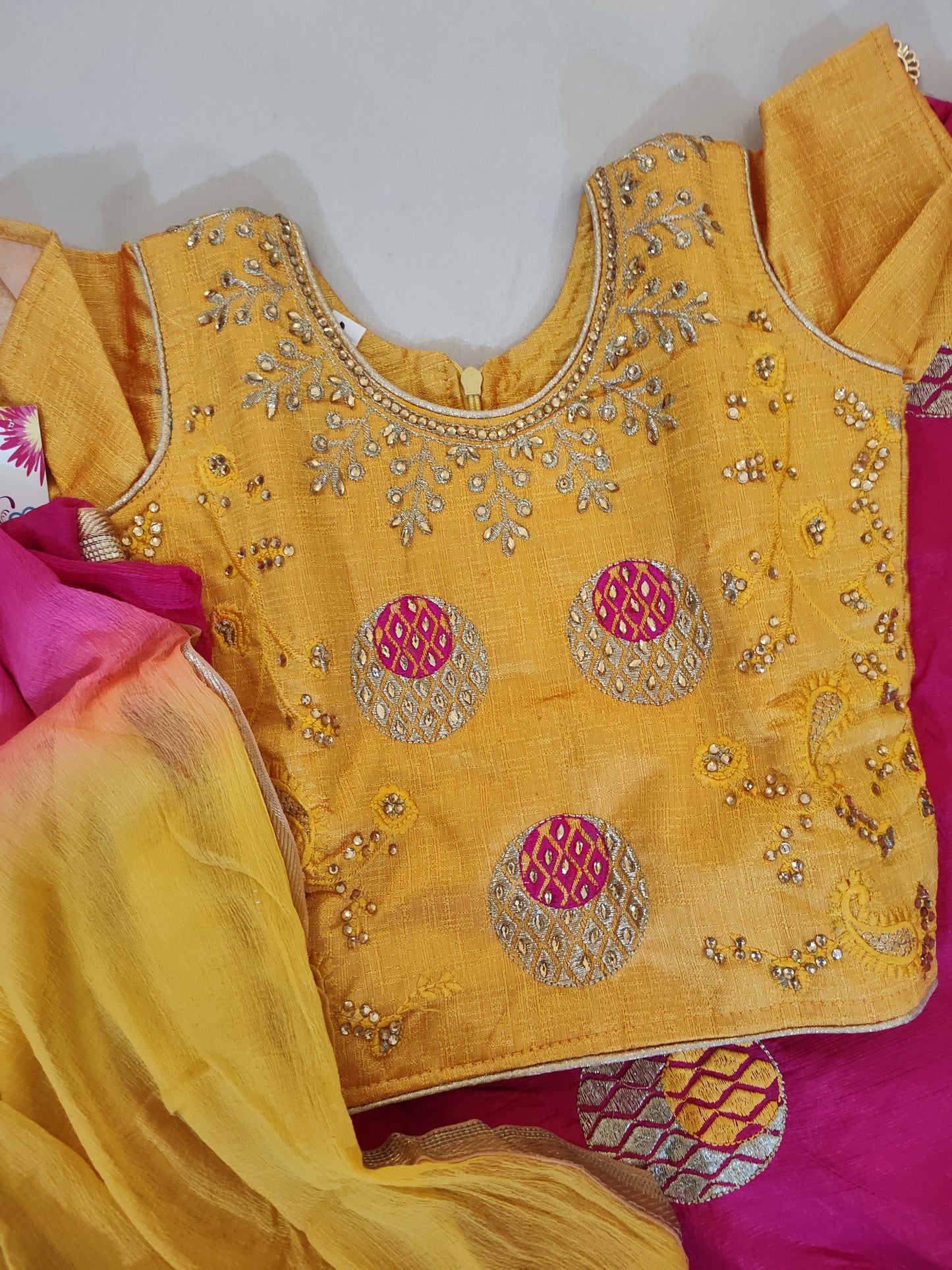 Gorgeous Yellow And Pink Lehenga Choli Set For Kids In USA