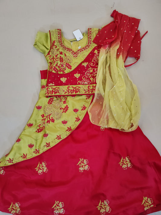 Gorgeous Parrot Green And Red Lehenga Set