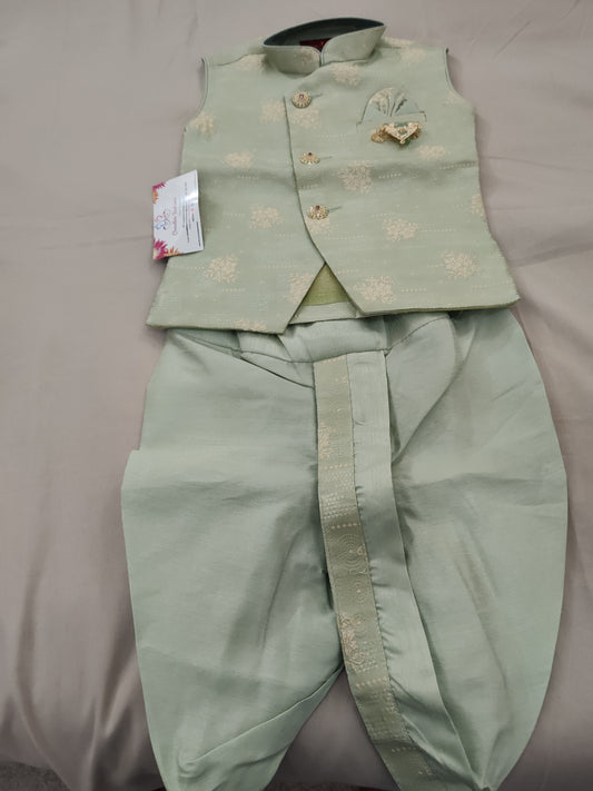 Appealing Light Green Color Kids Dhoti Style Pant With Brooch Pin
