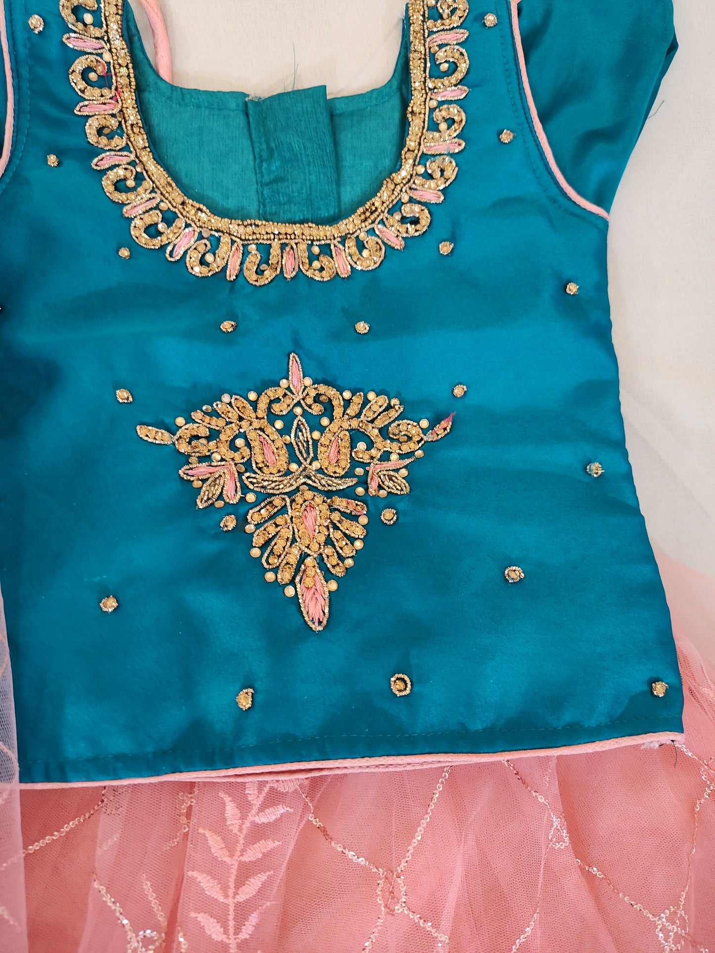 Adorable Pink And Green Lehenga Set For Kids In USA