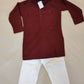 Elegant Maroon Color Cotton Kurta With Pajama Pants For Kids