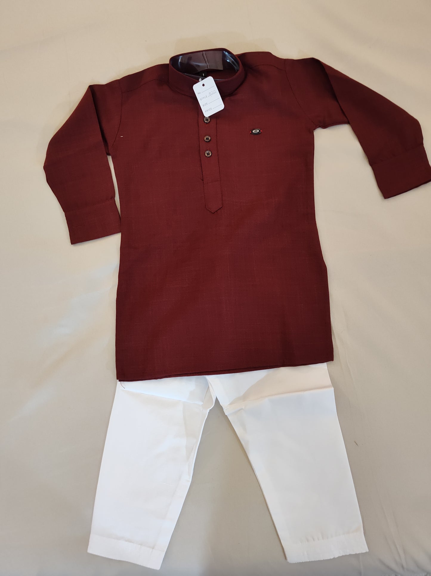 Elegant Maroon Color Cotton Kurta With Pajama Pants For Kids