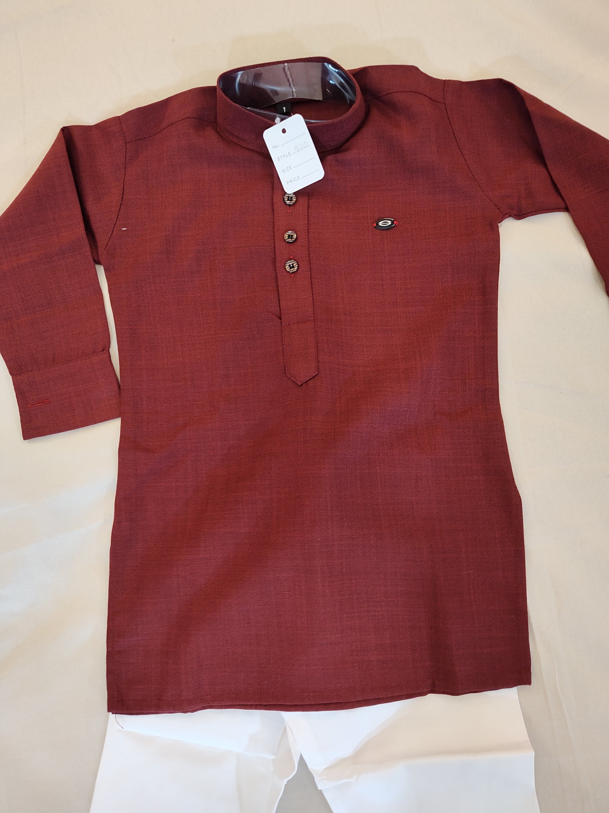 Elegant Maroon Color Cotton Kurta With Pajama Pants For Kids In USA