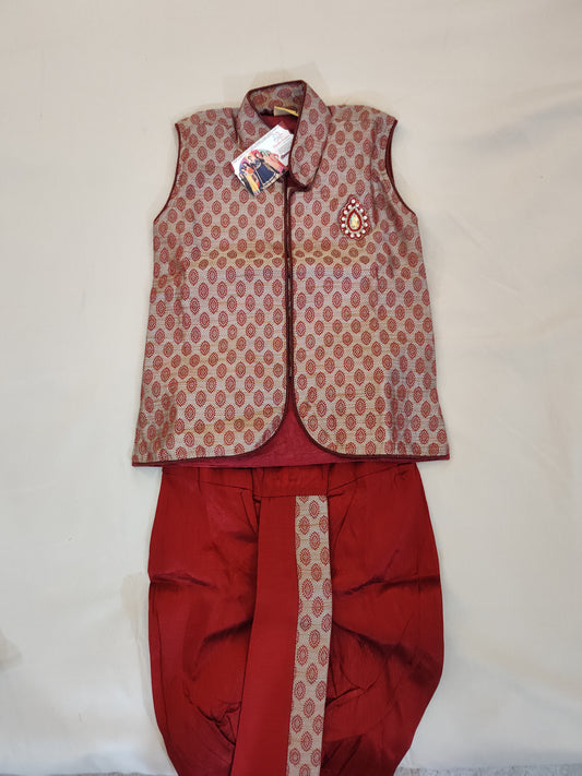 Traditional Maroon Color Kids Dhoti Style Pant With Brooch Pin