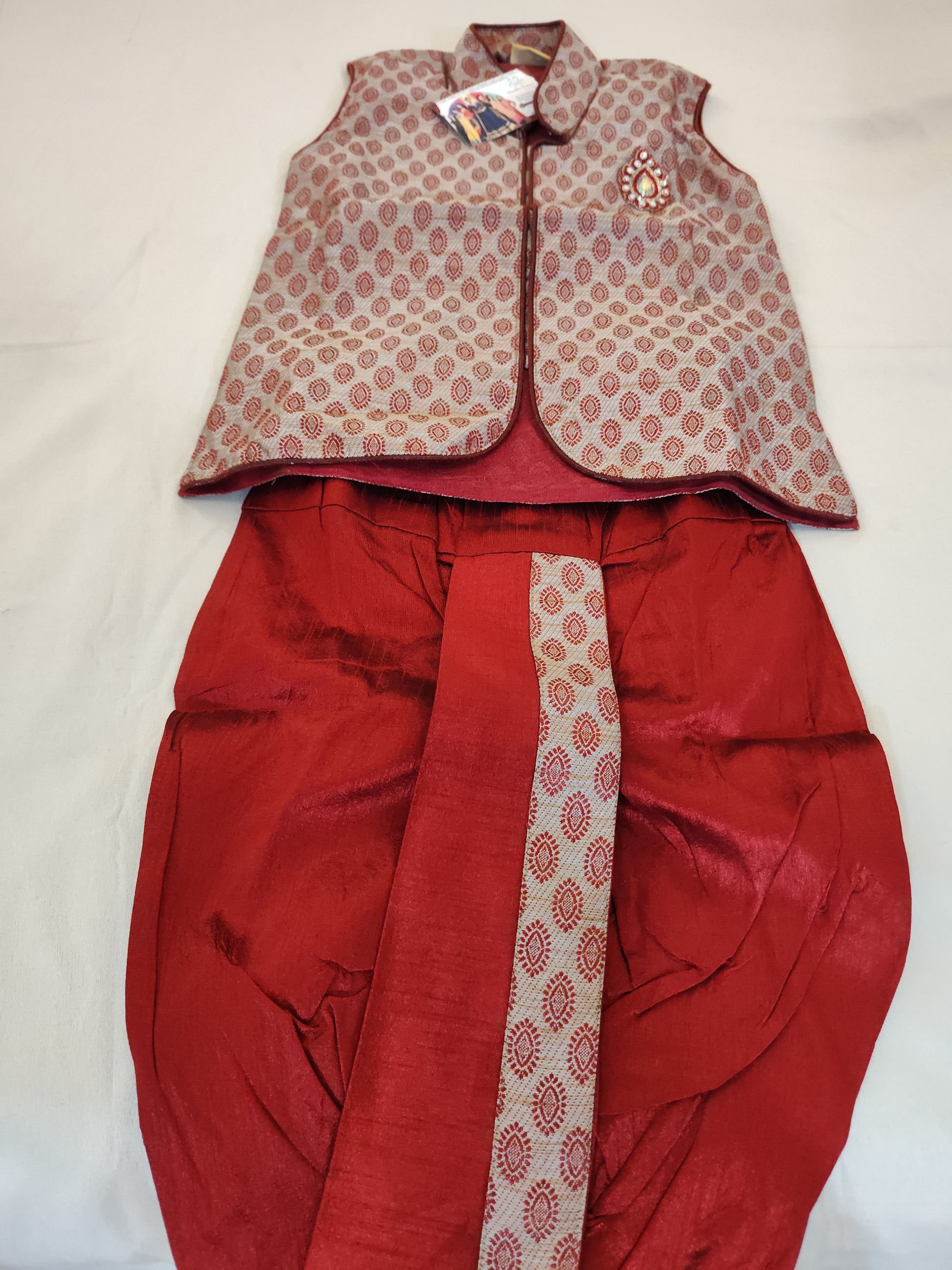 Traditional Maroon Color Kids Dhoti Style Pant With Brooch Pin Near Me